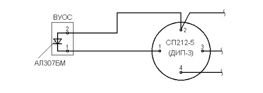 Схема подключения устройства ВУОС к извещателю